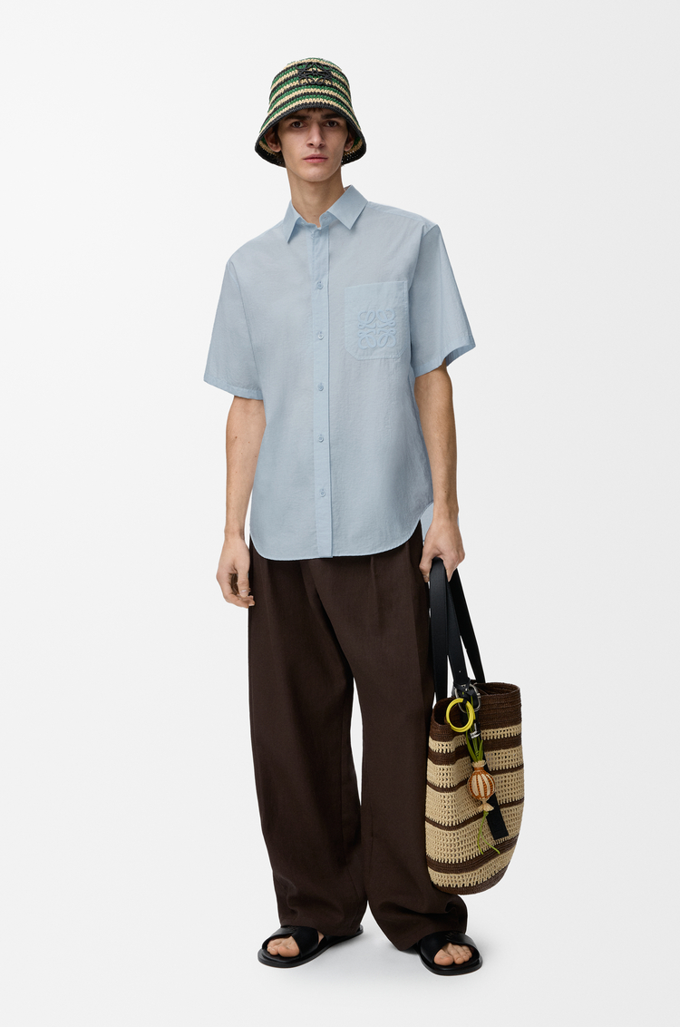 LOEWE Camisa de manga corta en mezcla de algodón Azul Claro