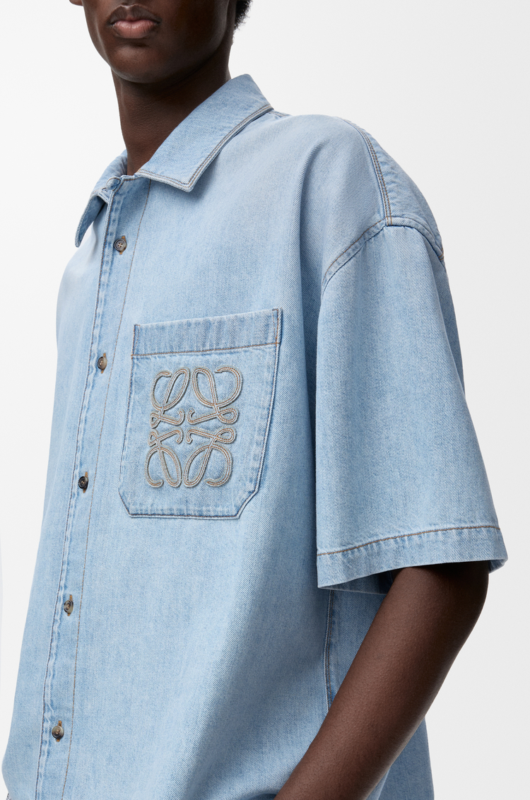 LOEWE Camisa de manga corta en denim Azul Lavado