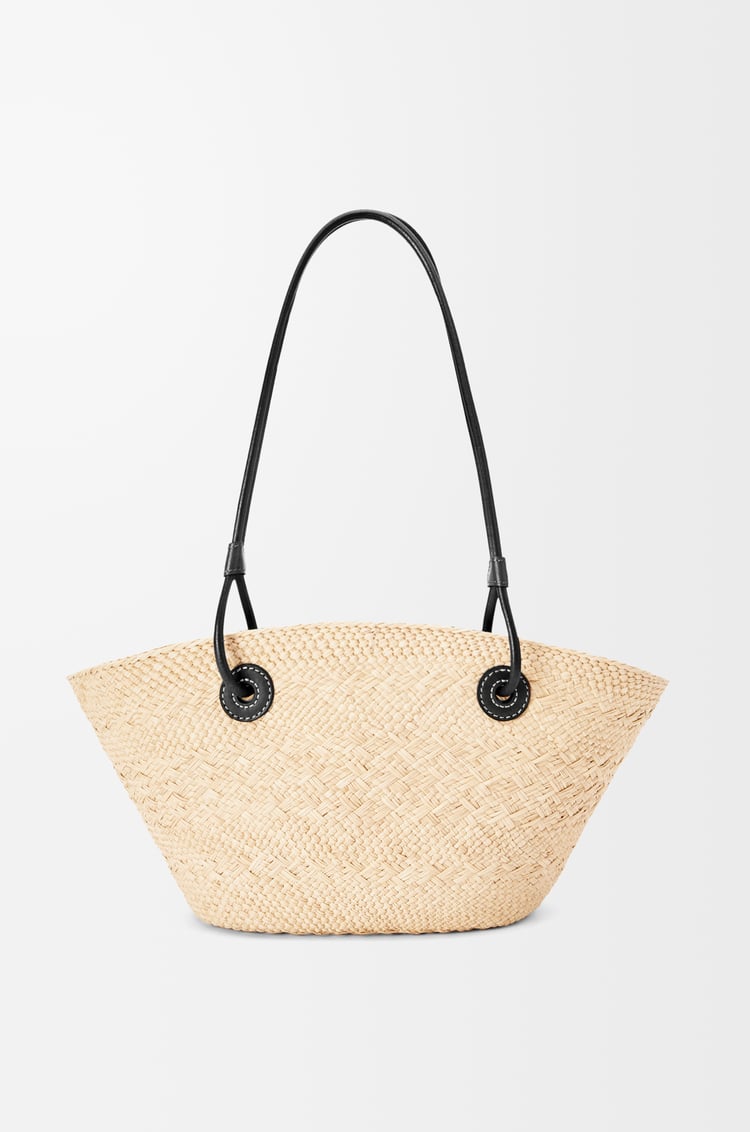 LOEWE Small Anagram Basket bag in iraca palm and calfskin Natural/Black