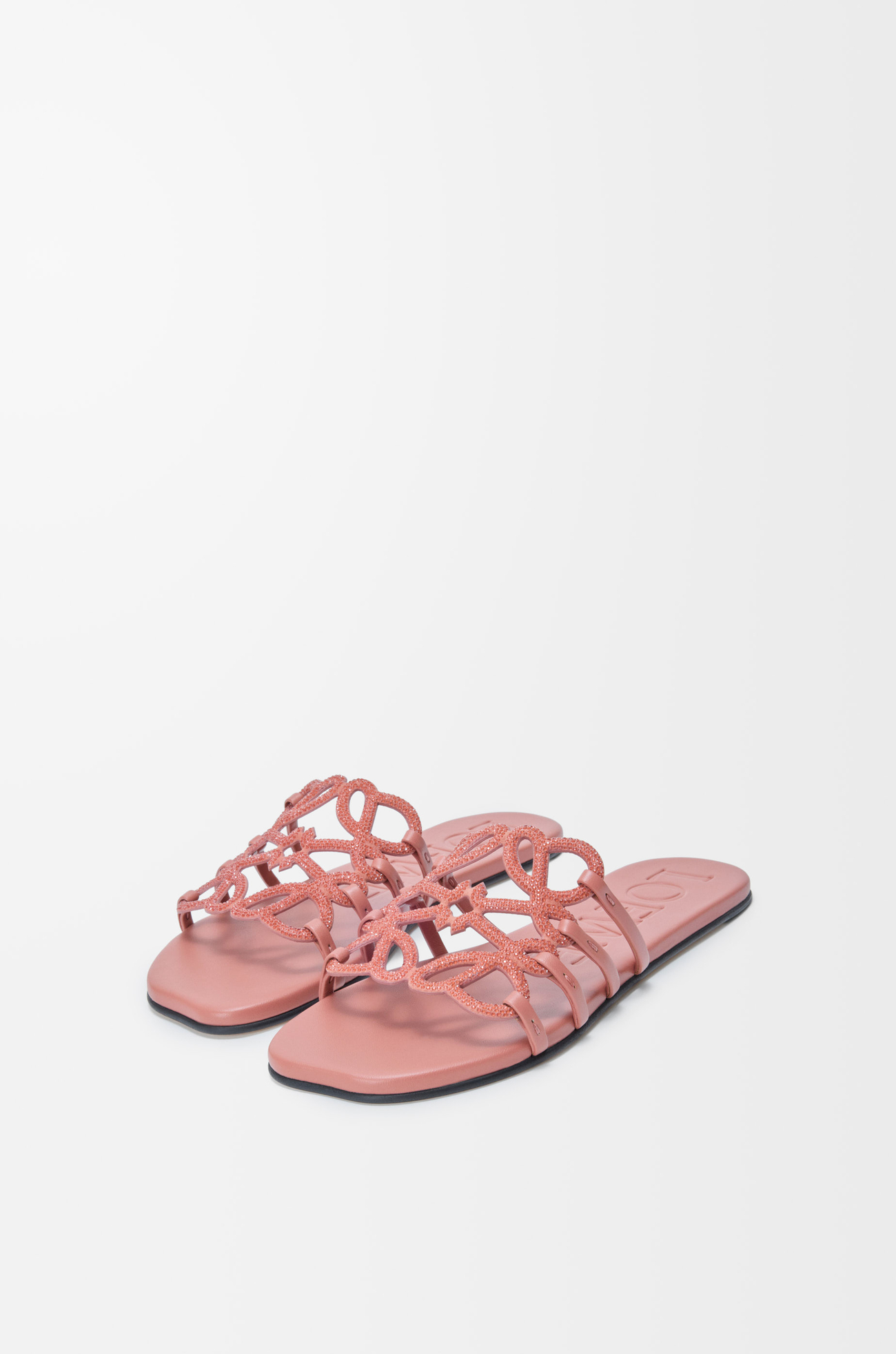 LOEWE Petal Anagram slide in rhinestone-embellished suede Blush