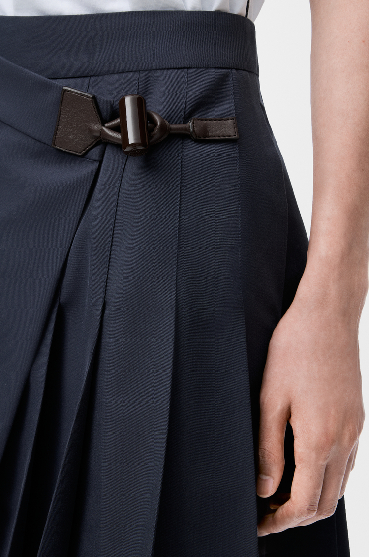 LOEWE プリーツ ミニ スカート（コットンブレンド） ネイビーブルー