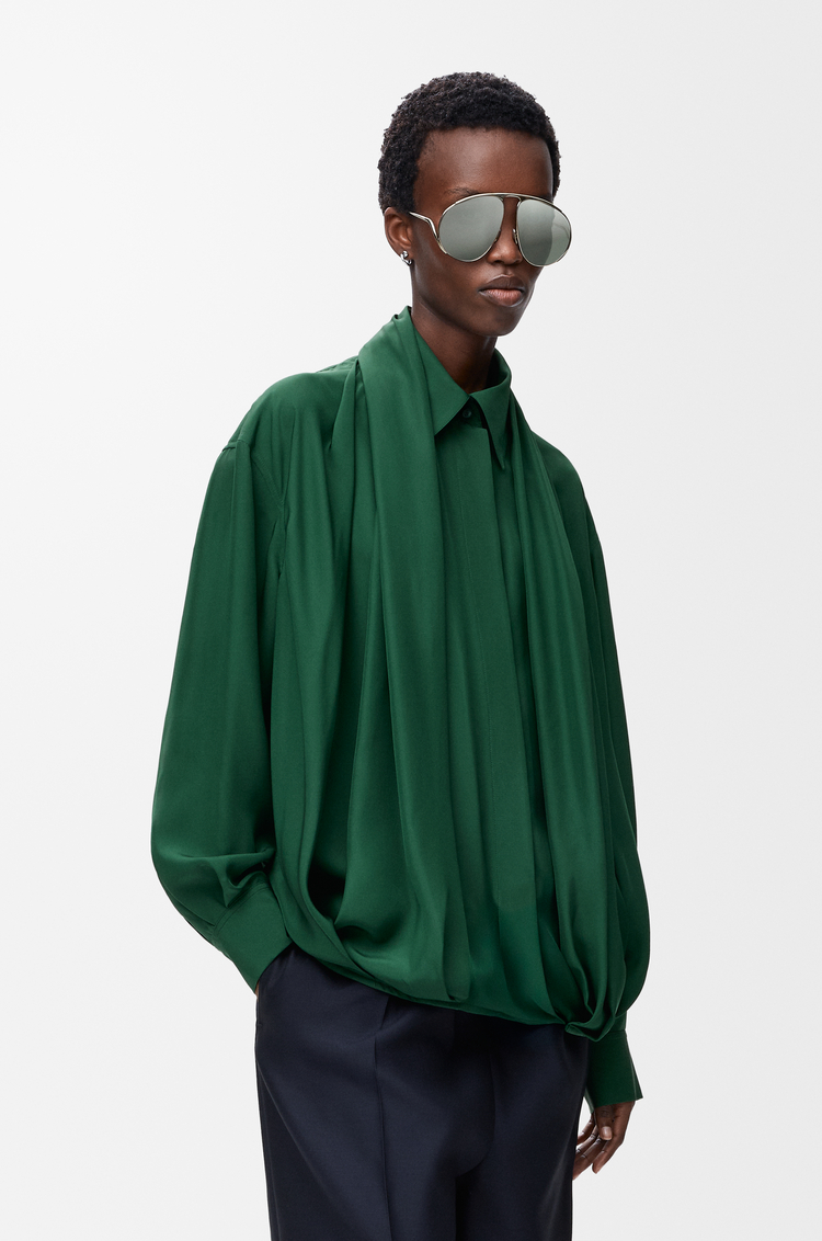 LOEWE Draped shirt in silk Dark Green