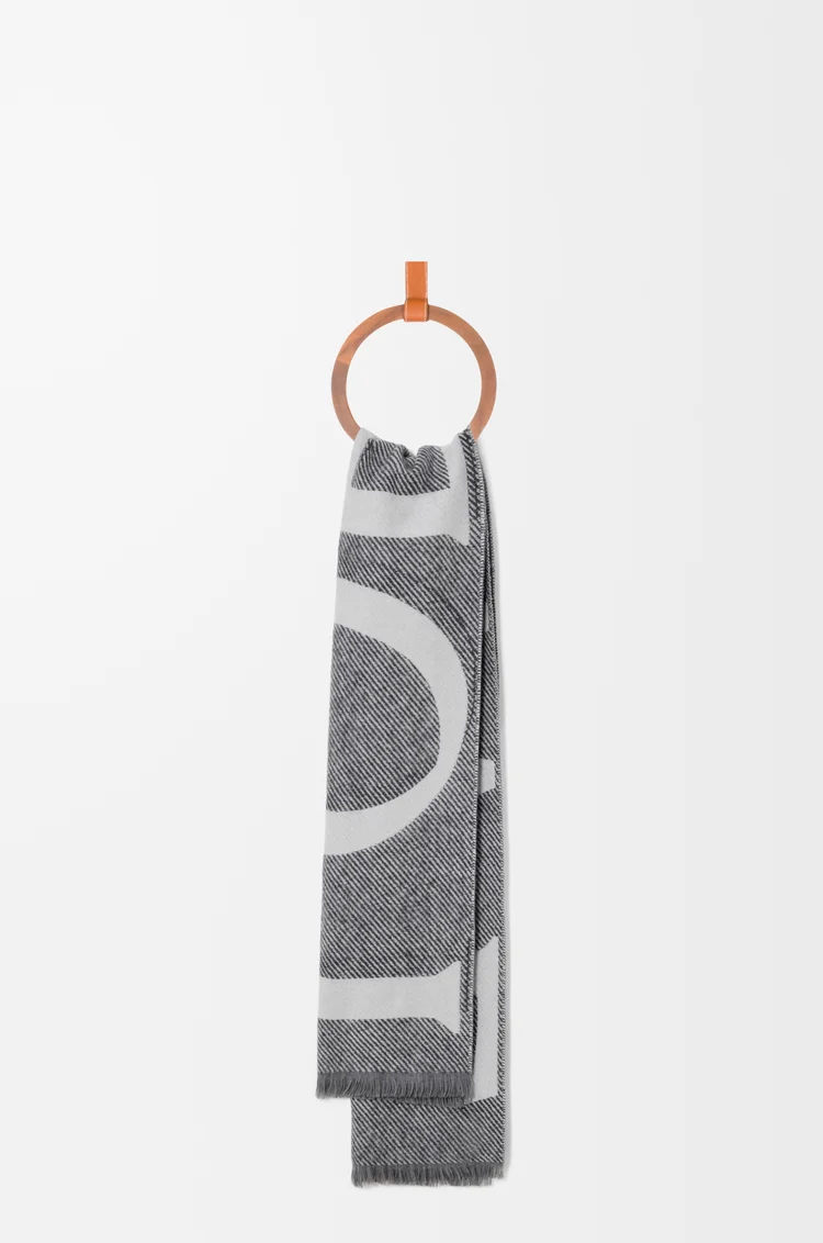 LOEWE Scarf in wool and cashmere Light Grey/Grey