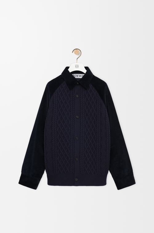 LOEWE Hybrid overshirt in cotton and wool Dark Navy Blue/Navy