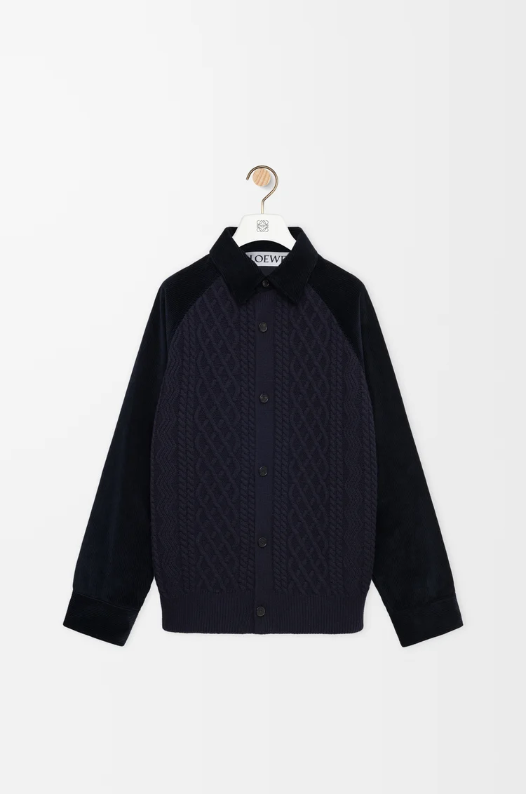 LOEWE Hybrid overshirt in cotton and wool Dark Navy Blue/Navy