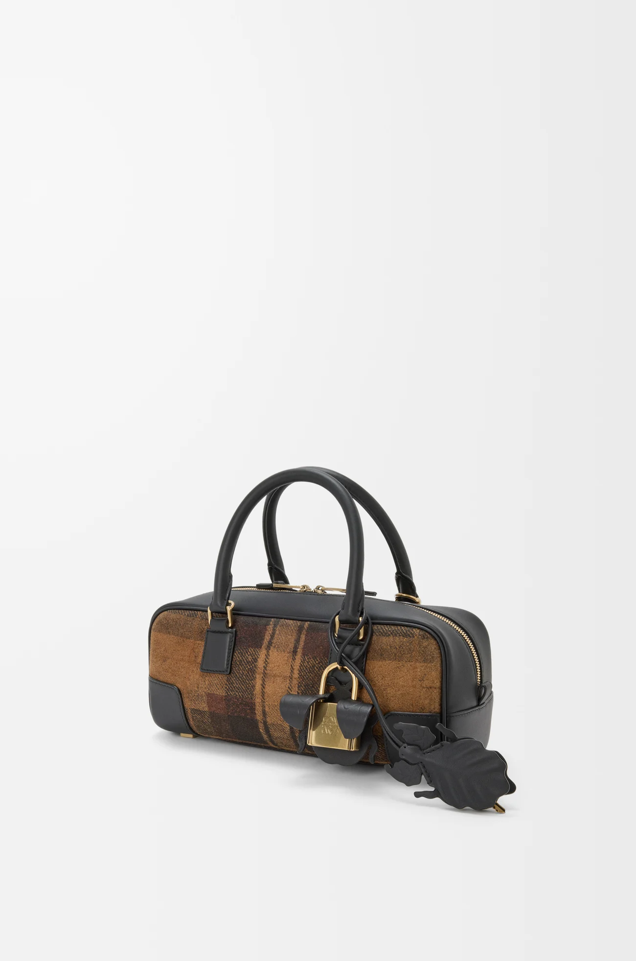 LOEWE 格纹绒面革和纳帕牛皮革 Amazona 23 Cropped 手袋 棕褐色/黑色