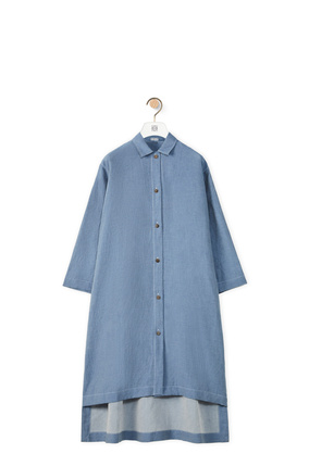 LOEWE Vestido camisero tipo túnica de algodón y lino Azul Denim plp_rd