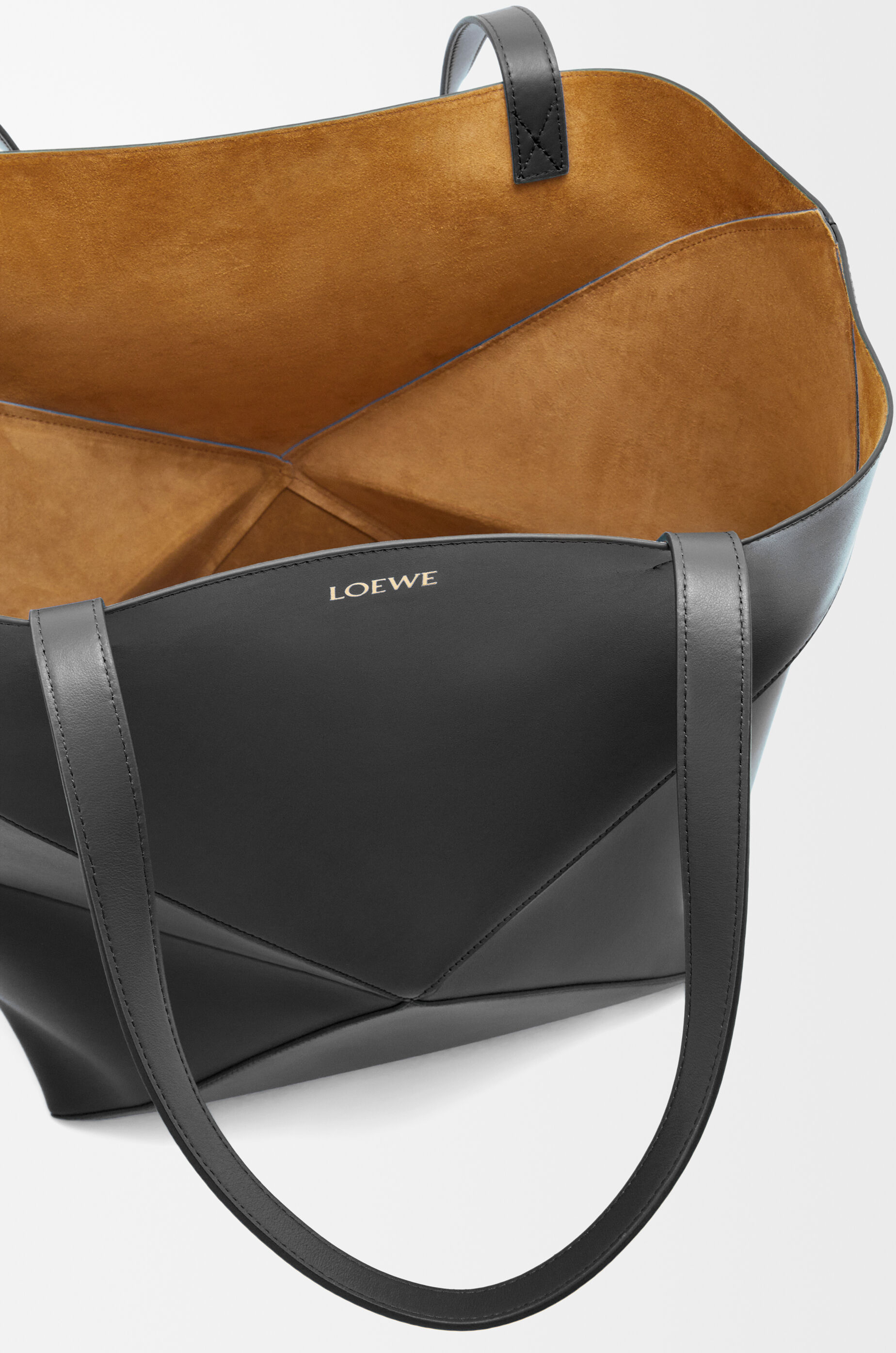 LOEWE Borsa Puzzle Fold Tote XL in pelle di vitello lucida Nero