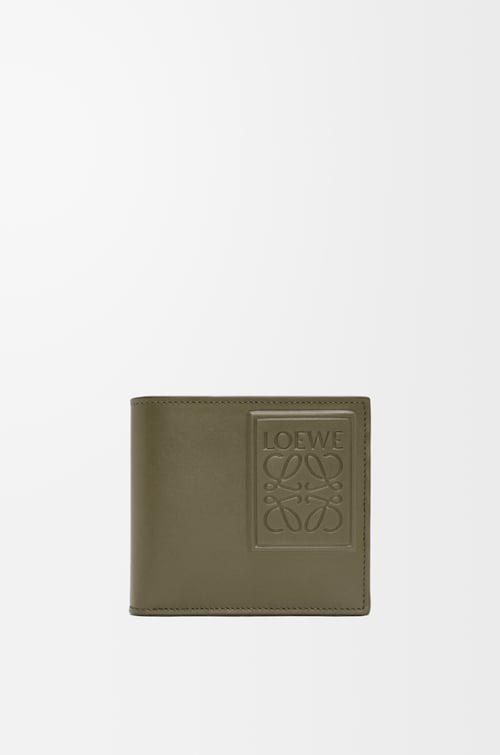 LOEWE 緞面小牛皮雙褶硬幣錢包 卡其綠