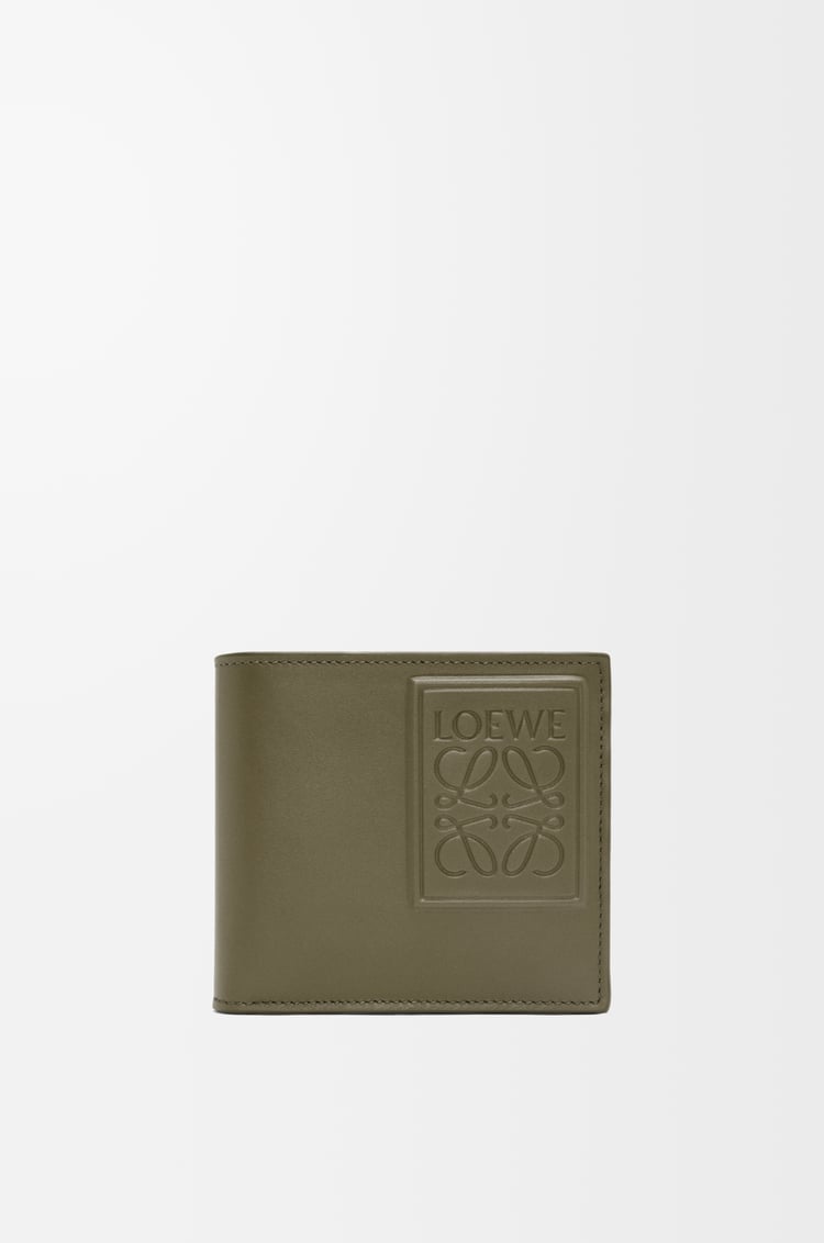 LOEWE 丝绸牛皮革双折硬币钱包 卡其绿色
