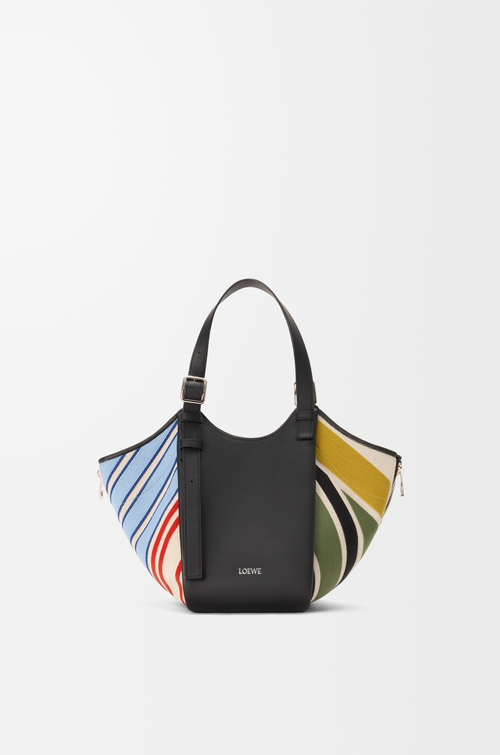 LOEWE Borsa Flip Hammock in tela ricamata e pelle di vitello Ecru/Multicolore