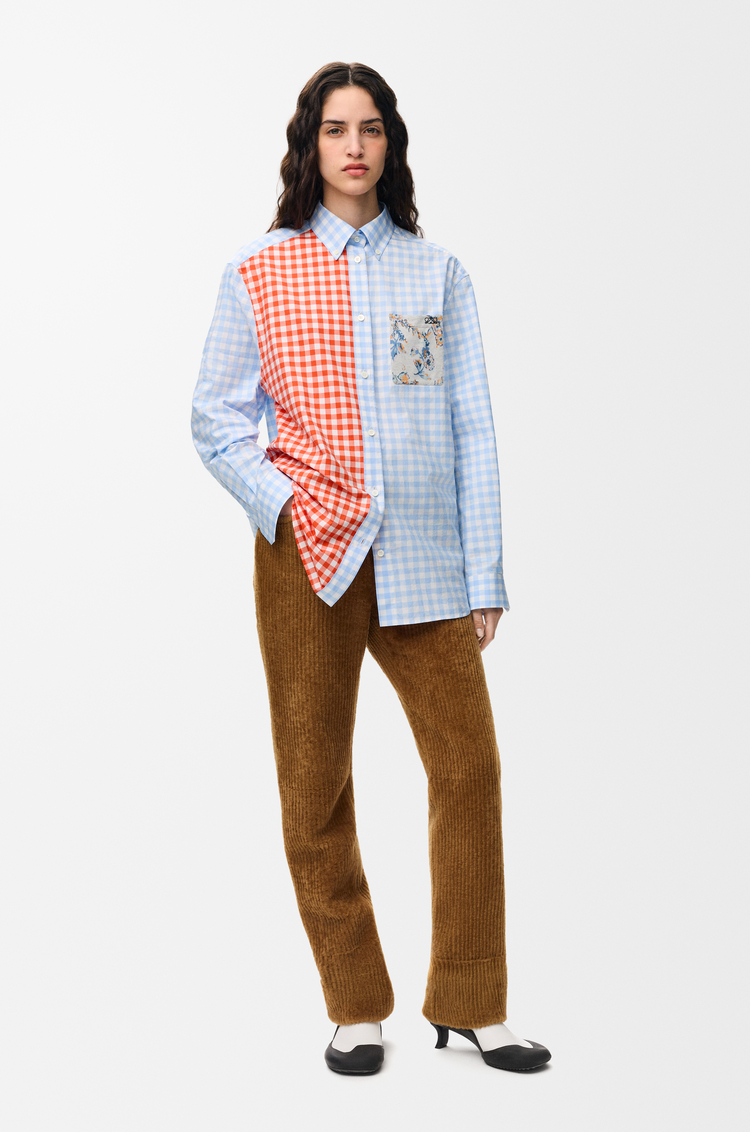 LOEWE Camisa en algodón Azul Claro/Naranja