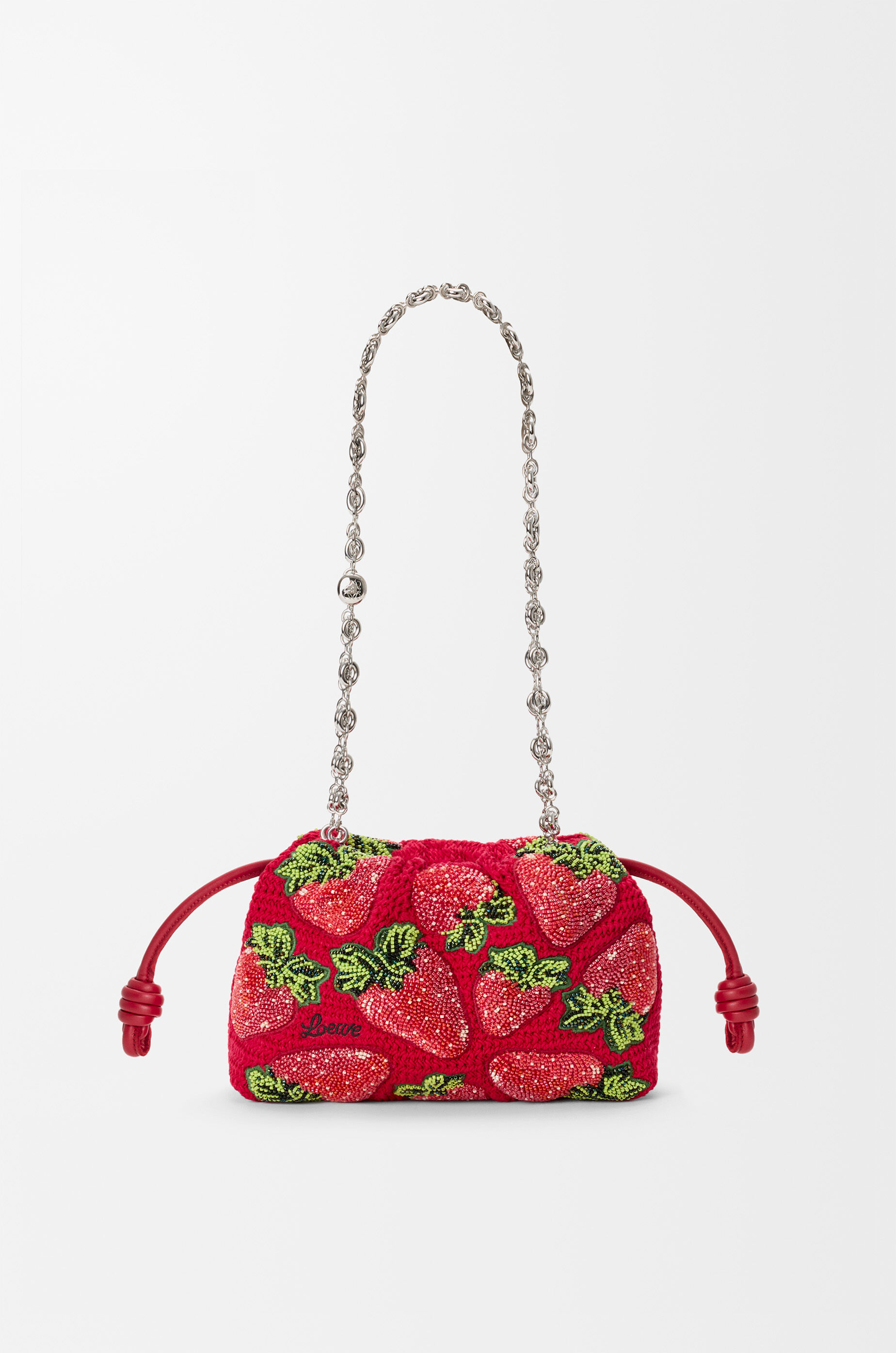 LOEWE フラミンゴ バッグチャーム Mini Flamenco clutch in beaded crochet Red - LOEWE USA Official
