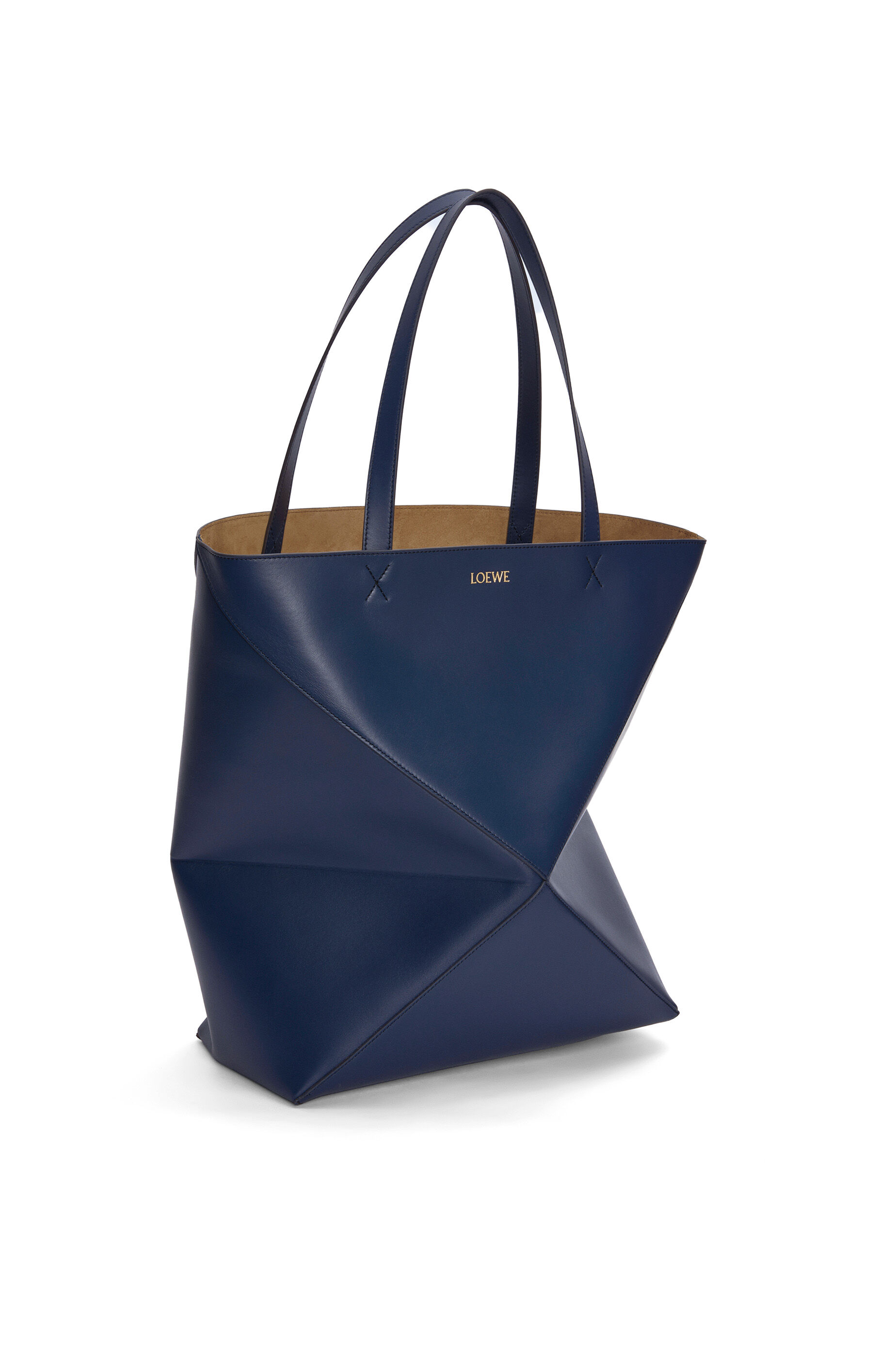 XL Puzzle Fold tote in shiny calfskin Abyss Blue LOEWE
