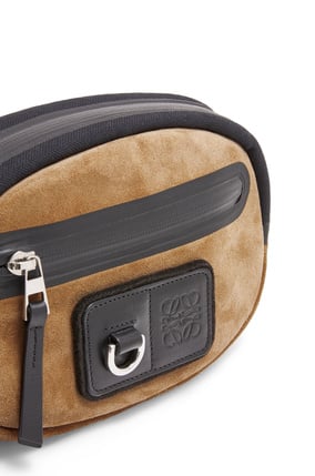 LOEWE Round bumbag in recycled canvas and suede Black/Dark Gold
