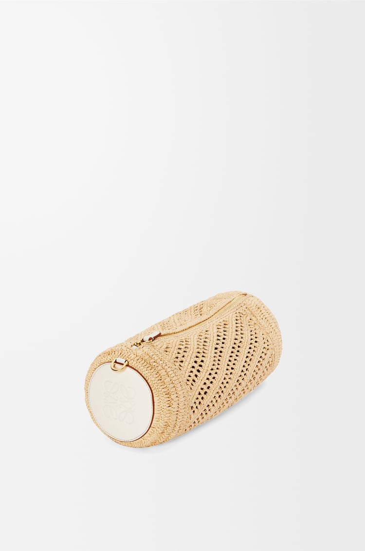 LOEWE Bracelet pouch in raffia and calfskin Natural/Soft White