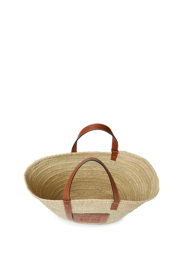 LOEWE Large Basket bag in palm leaf and calfskin 原色/棕褐色