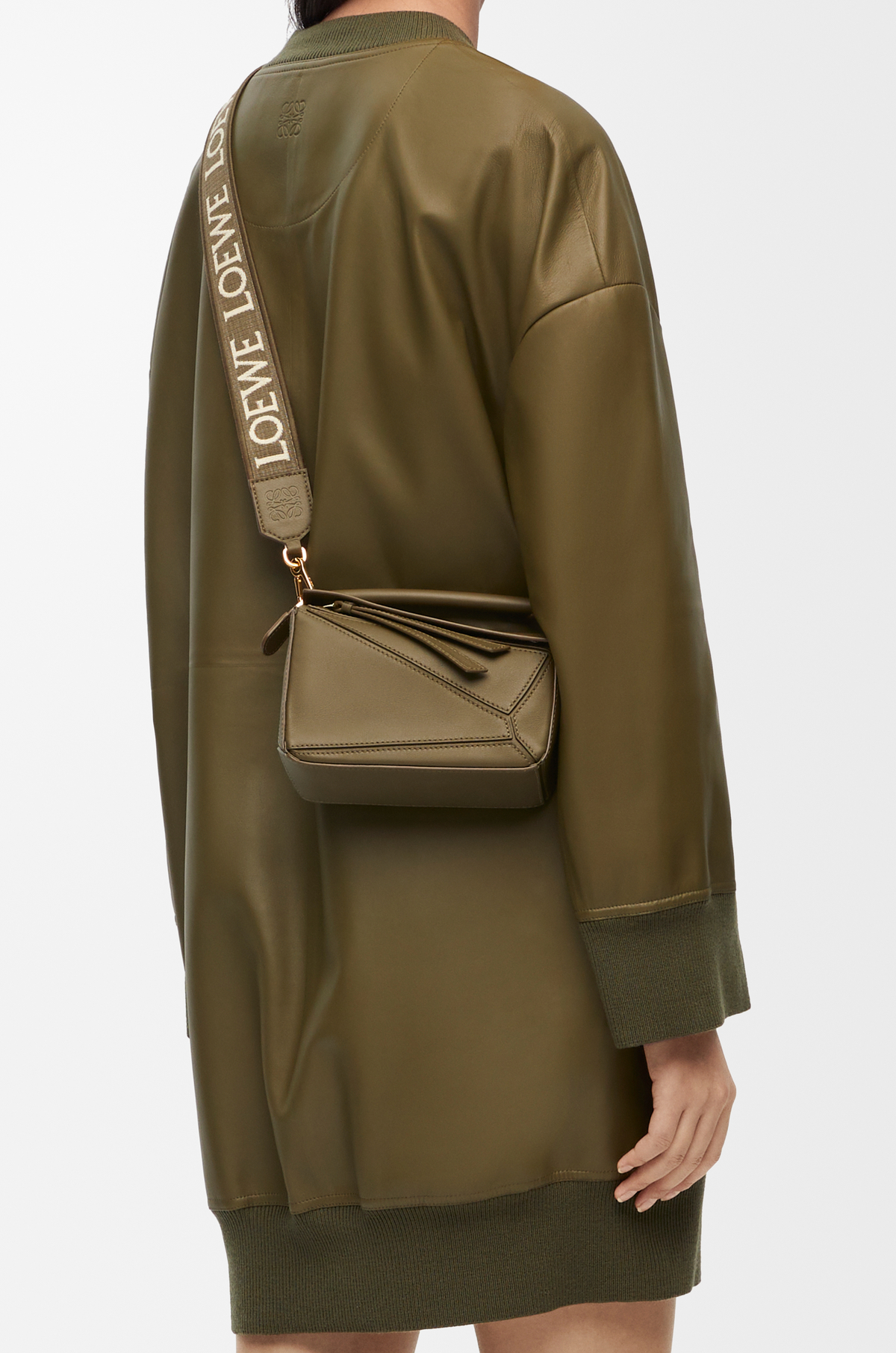 Loewe Pattern Anagram strap in jacquard and calfskin Dark Khaki Green - LOEWE