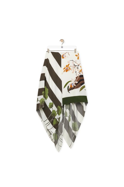 LOEWE Asymmetric skirt in silk White/Khaki Green/Multicolor plp_rd