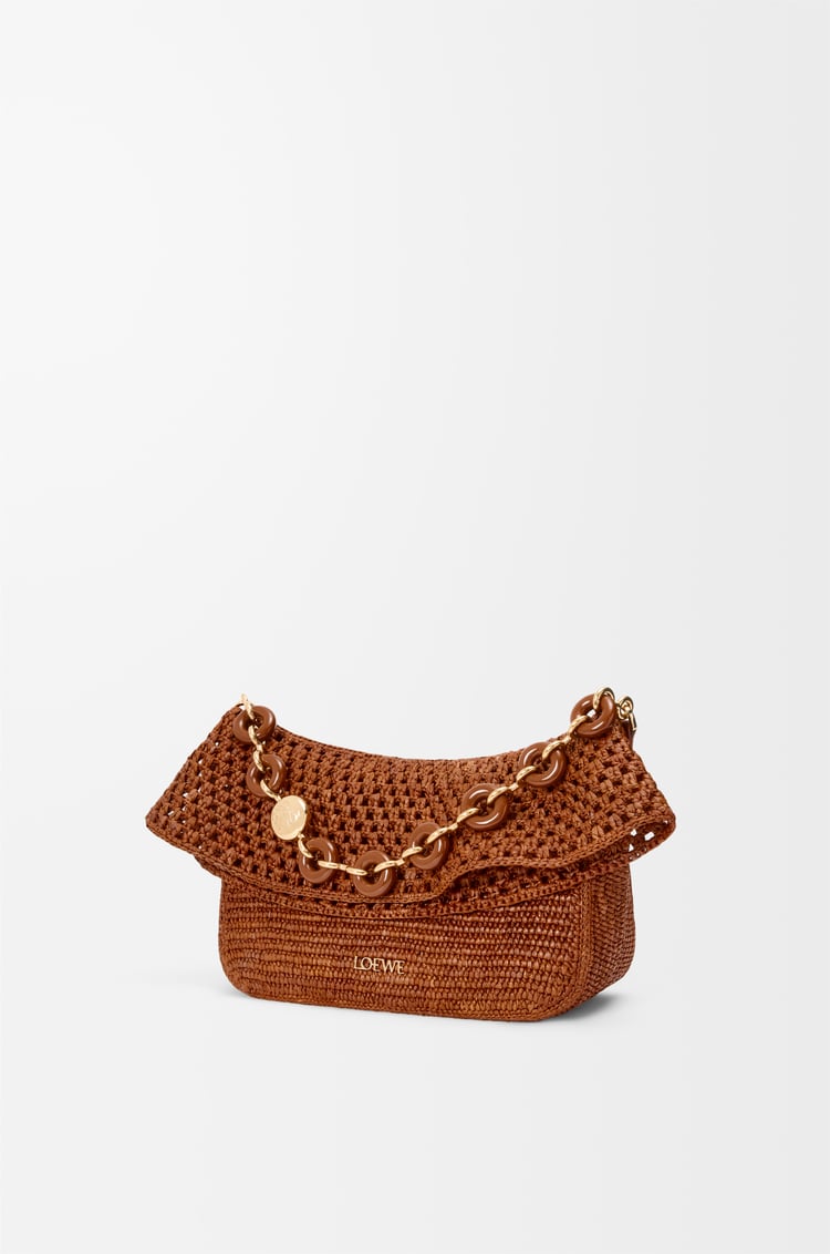 LOEWE Medium Ola bag in raffia and calfskin Honey Gold