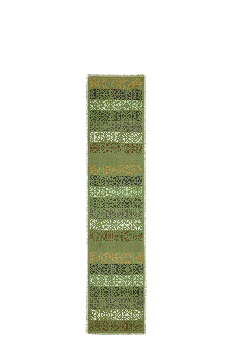 LOEWE Pañuelo de líneas Anagram en lana, seda y cashmere Verde/Multicolor