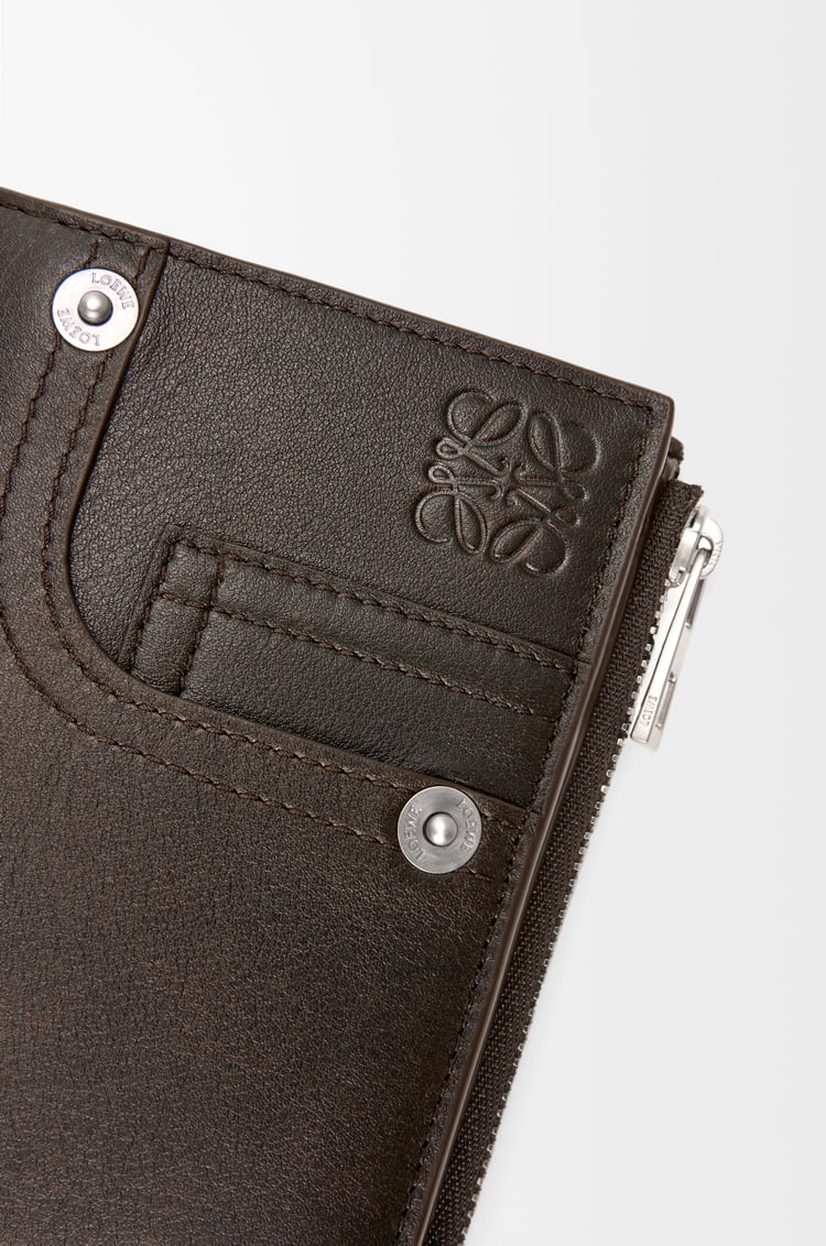 LOEWE Panta slim compact wallet in shiny calfskin Vintage Brown