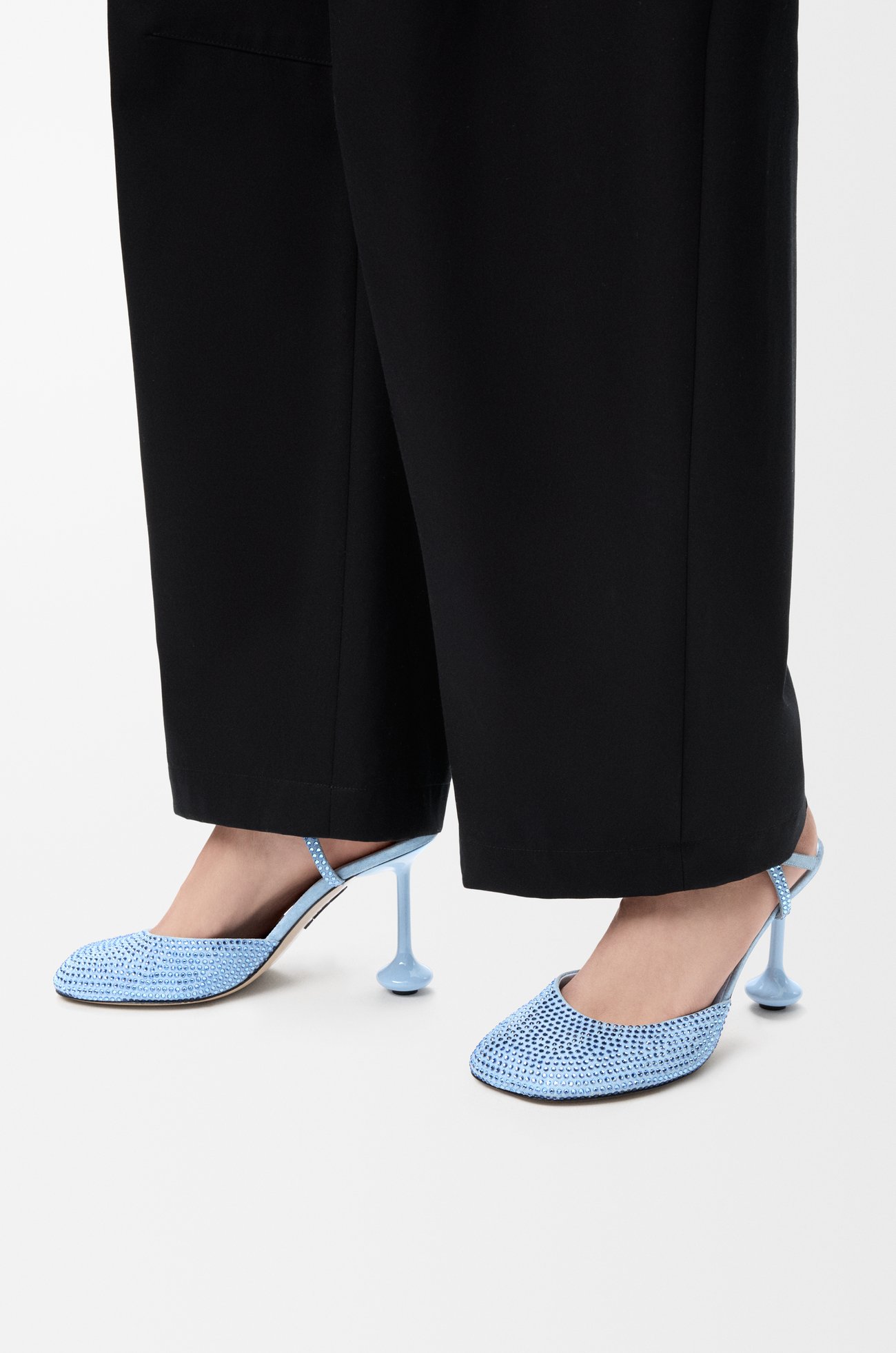 LOEWE Toy ankle strap pump in rhinestone-embellished suede Baby Blue