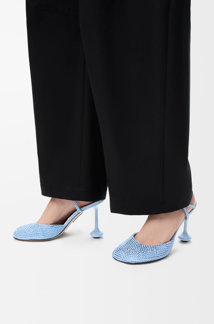 LOEWE Toy ankle strap pump in rhinestone-embellished suede Baby Blue