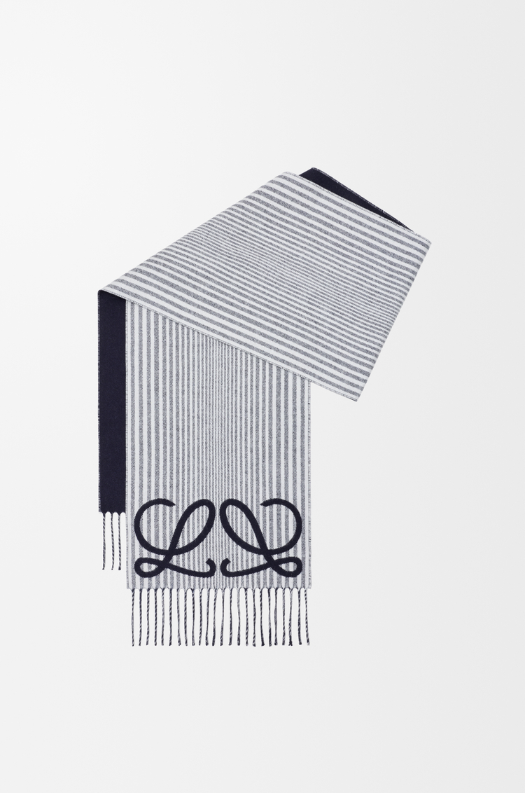 LOEWE Bufanda en seda y cashmere Azul Marino/Blanco