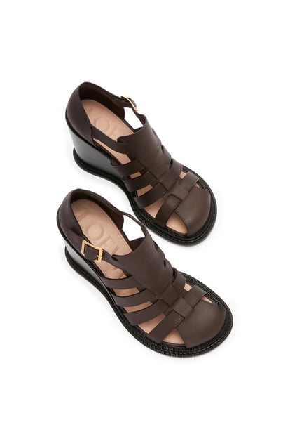 LOEWE Campo wedge sandal in wzed calfskin Dark Brown plp_rd