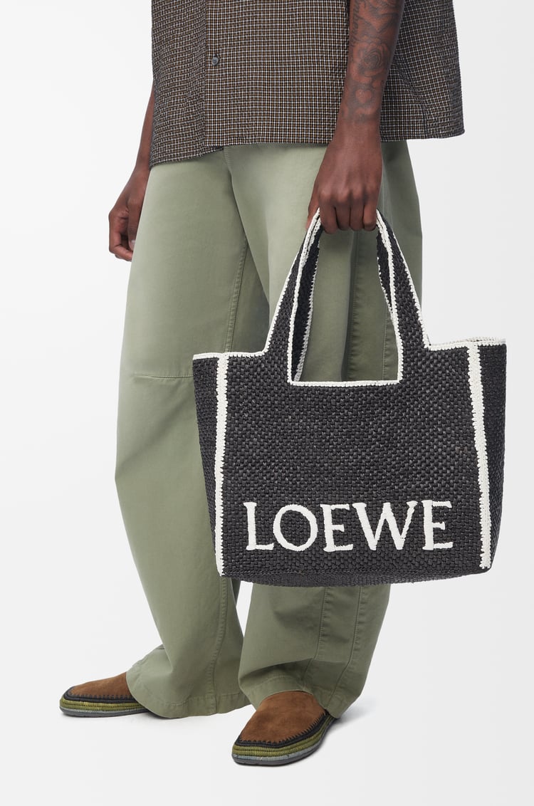 LOEWE Large LOEWE Font Tote in raffia Black