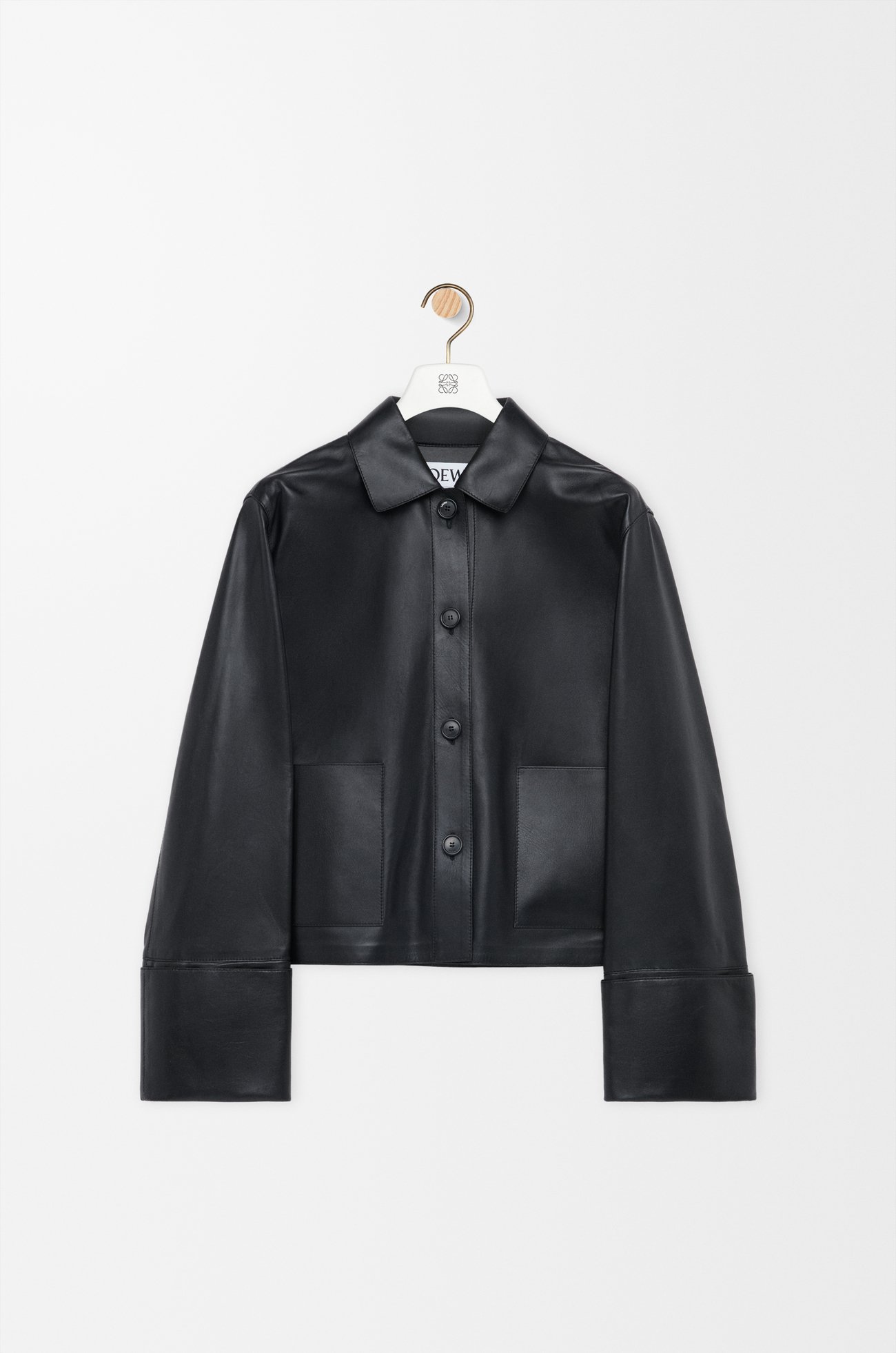 LOEWE Veste à revers en cuir d'agneau nappa Noir
