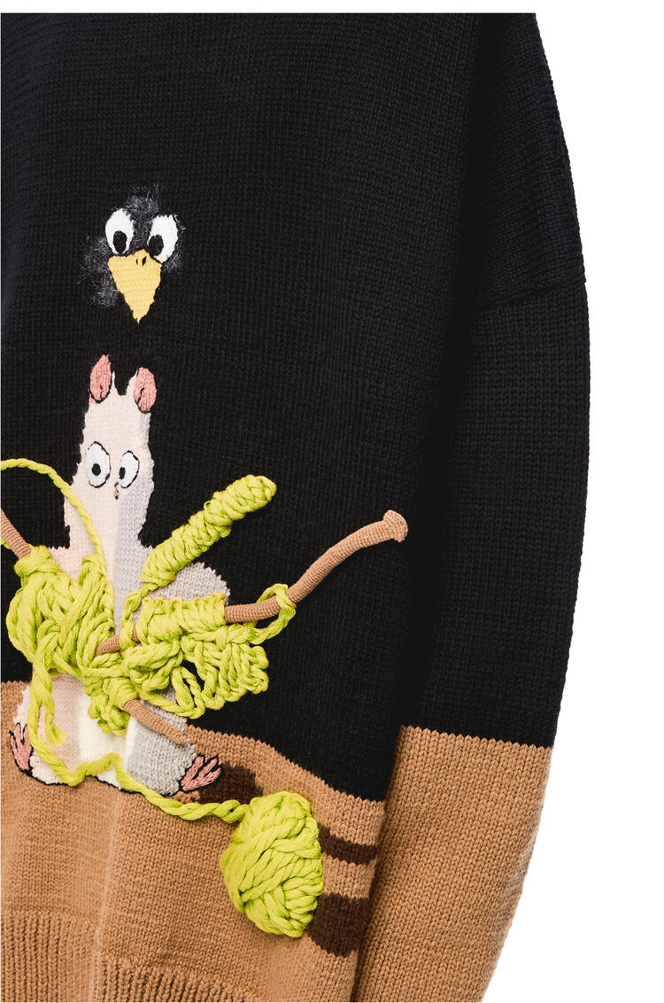 LOEWE Bô mouse intarsia sweater in wool Black/Camel pdp_rd
