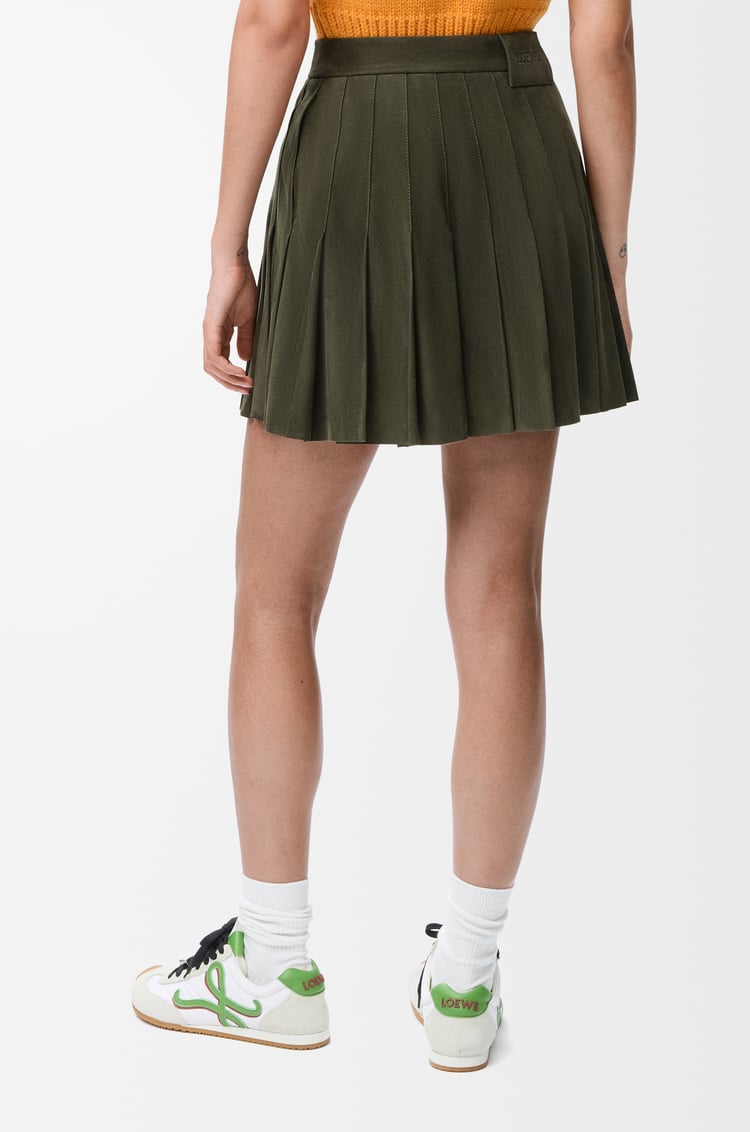LOEWE Pleated mini skirt in suede lambskin Khaki Green