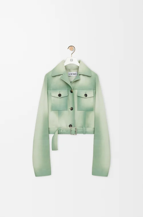 LOEWE Cropped jacket in suede lambskin Sage