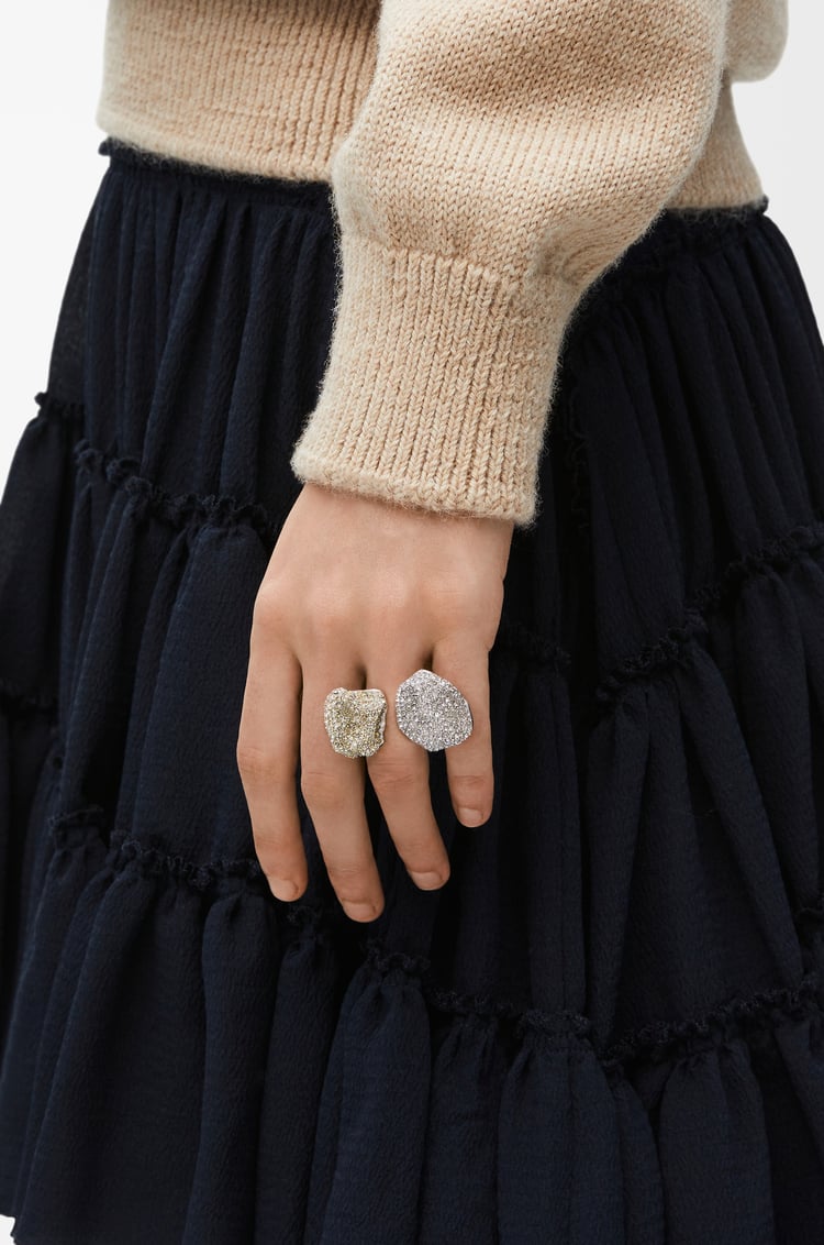 LOEWE Glitter Fragment double ring in sterling silver and crystals Silver/Transparent/Pale Yellow