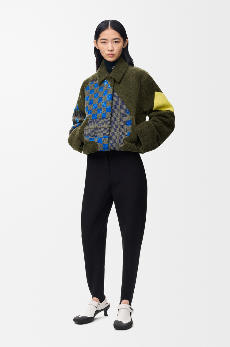 LOEWE Chaqueta bomber en lana de oveja Verde Caqui/Multicolor
