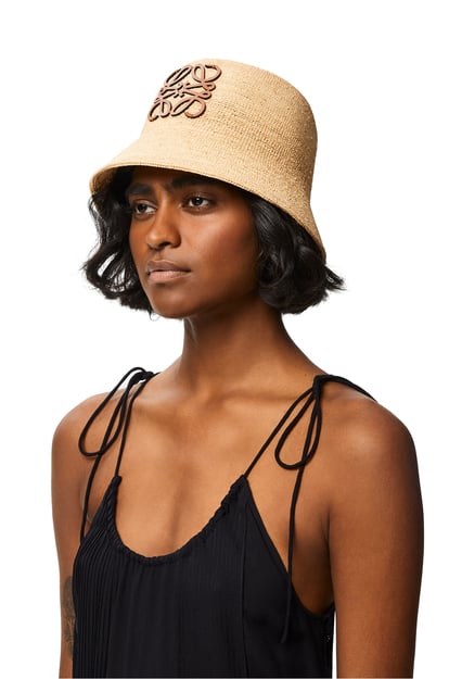LOEWE Sombrero de pescador en rafia y piel de ternera Natural plp_rd