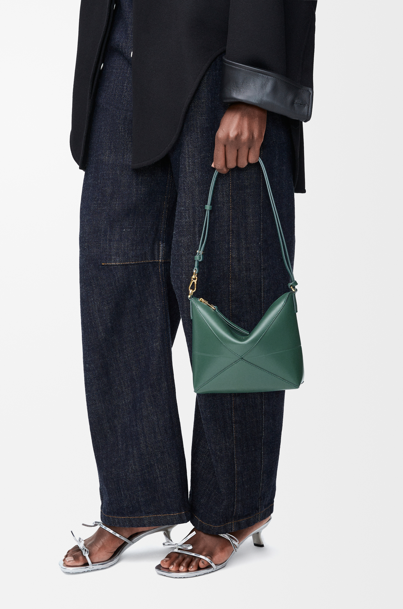 LOEWE Puzzle Fold pouch in shiny nappa calfskin Vetiver