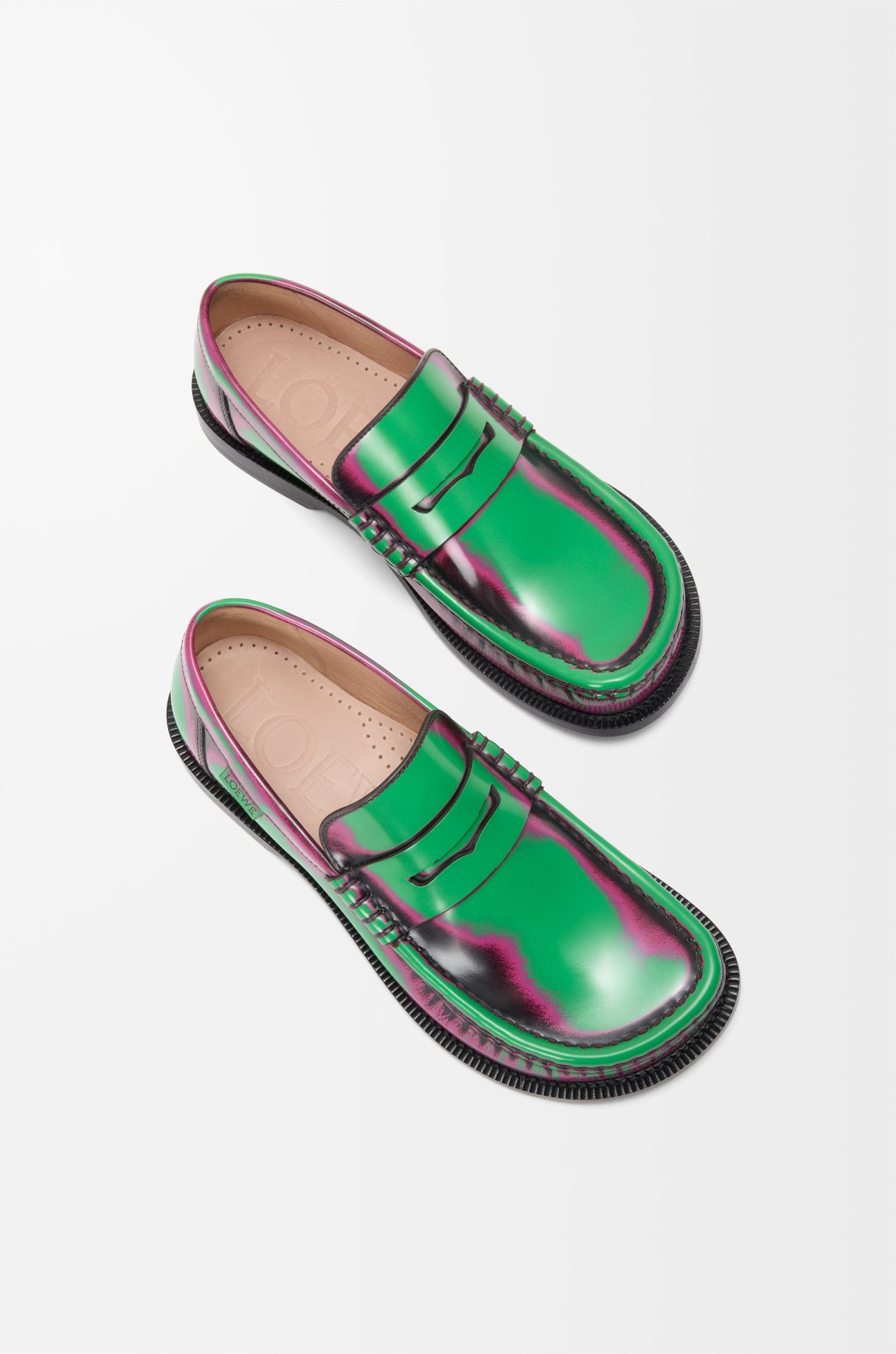 LOEWE Campo loafer in brushed calfskin Green/Pink/Burgundy