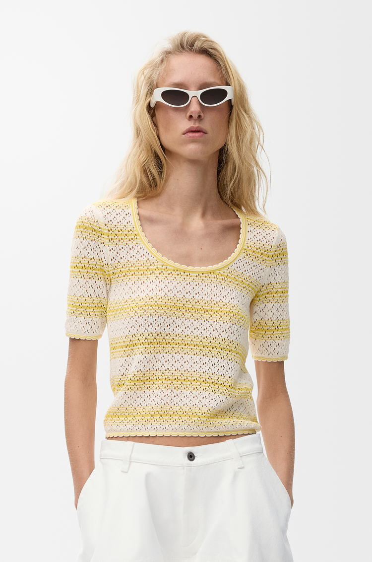 LOEWE Jersey de manga corta en mezcla de algodón Blanco/Amarillo