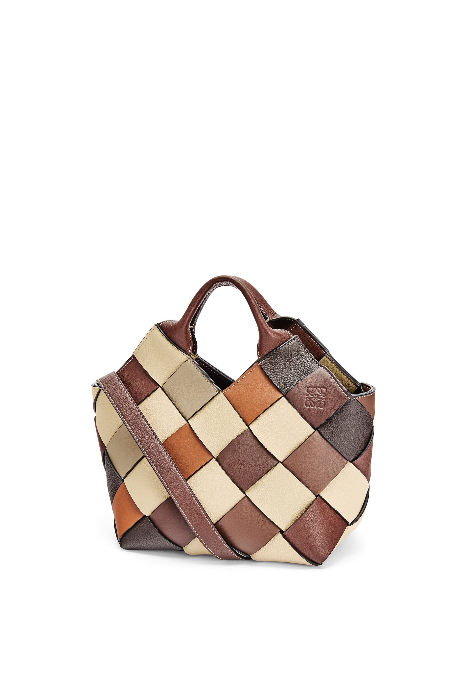 Small Surplus Leather Woven basket bag in calfskin Beige/Chocolate LOEWE