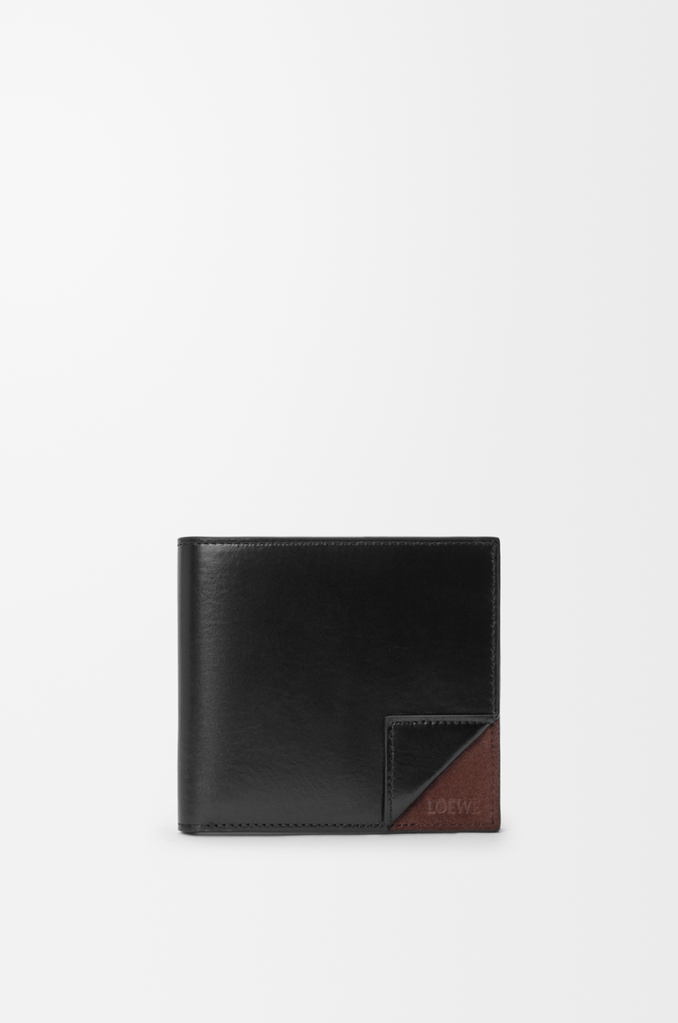 LOEWE 柔軟粒面小牛皮和麂皮 Switch 雙摺皮夾 黑色/濃縮咖啡色
