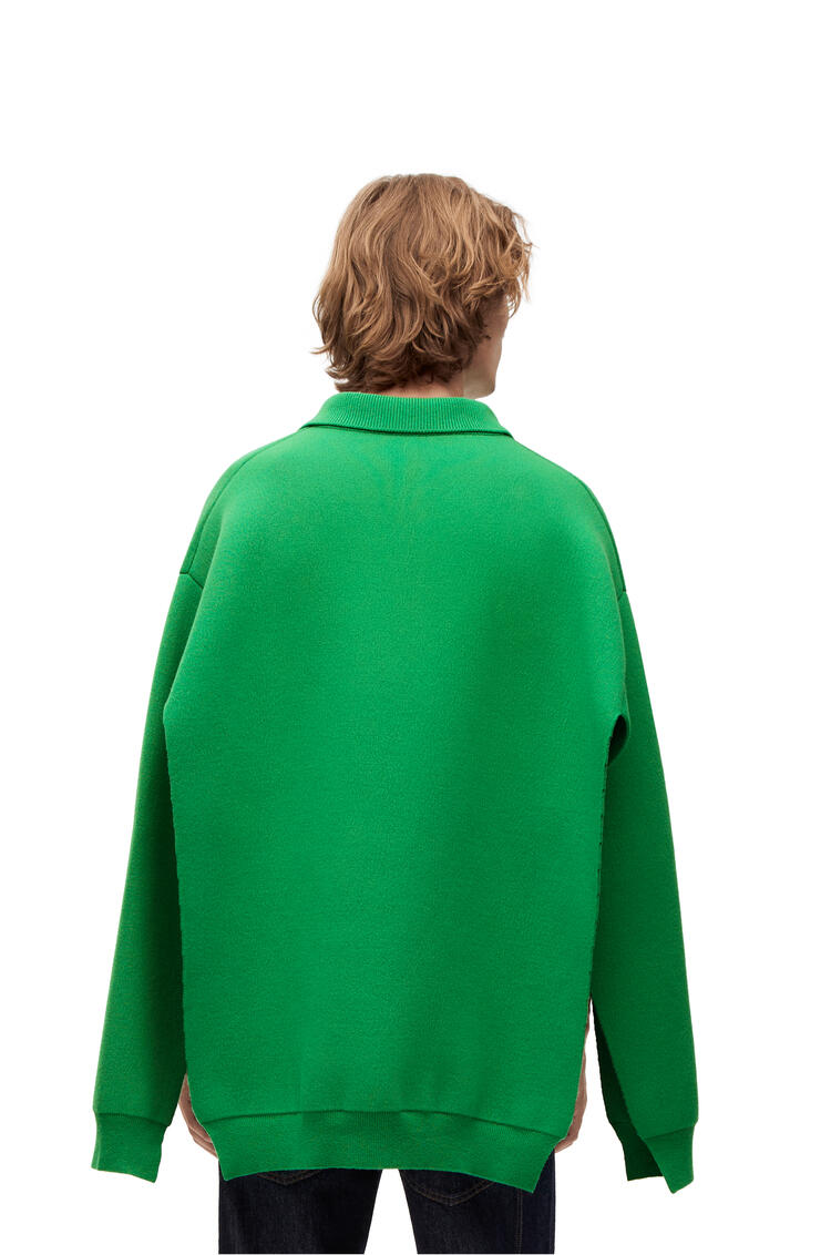 LOEWE Jersey en lana con cuello de polo y costuras abiertas Verde