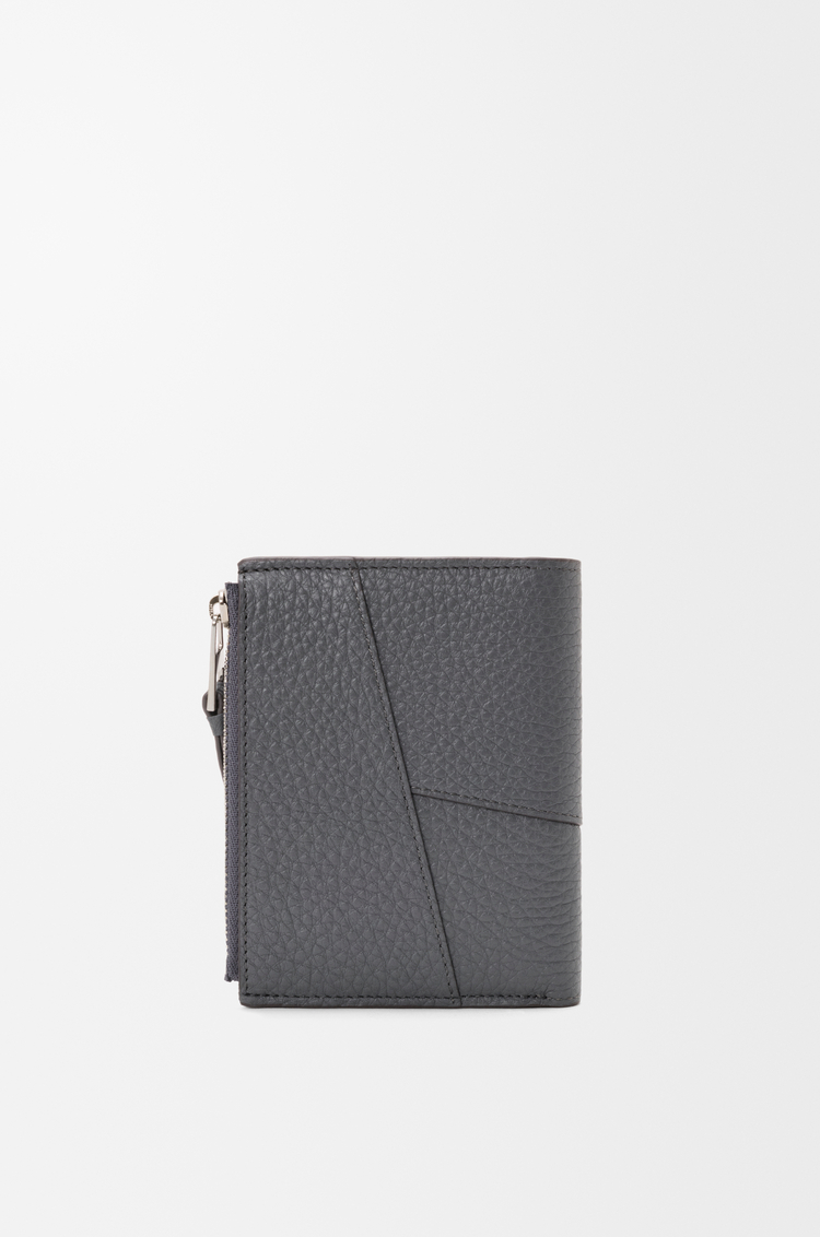 LOEWE 柔軟粒面小牛皮 Puzzle 窄版短夾 藍灰色