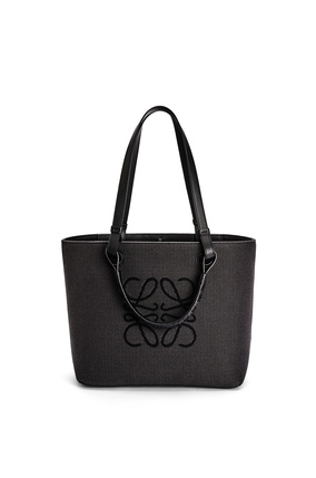 LOEWE Small Anagram Tote bag in jacquard and calfskin Anthracite/Black