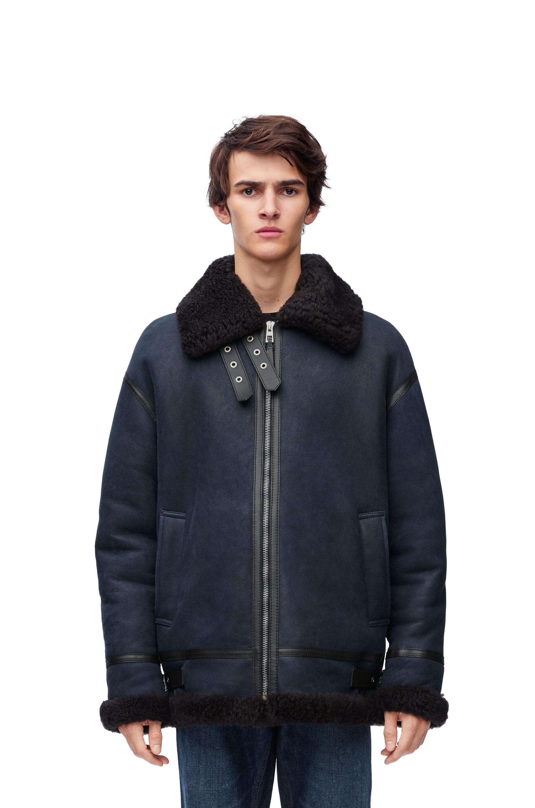 Aviator jacket in shearling Brown Navy Blue LOEWE