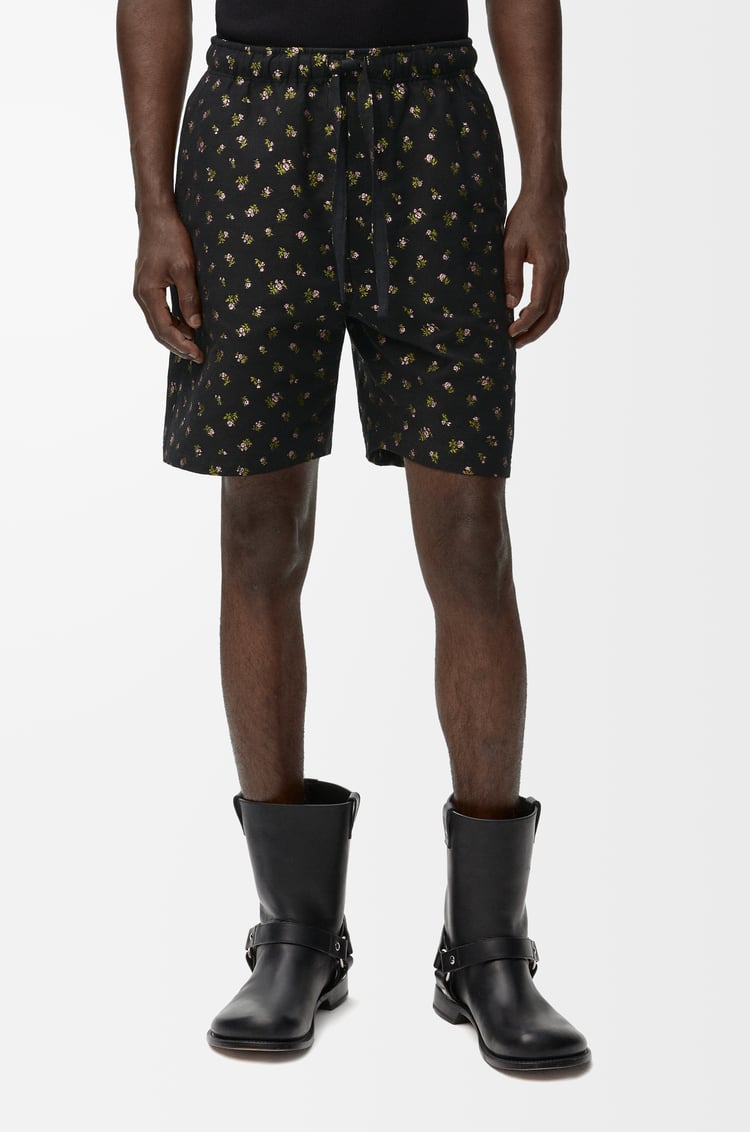LOEWE Pantalón corto en mezcla de algodón Negro/Rosa/Verde