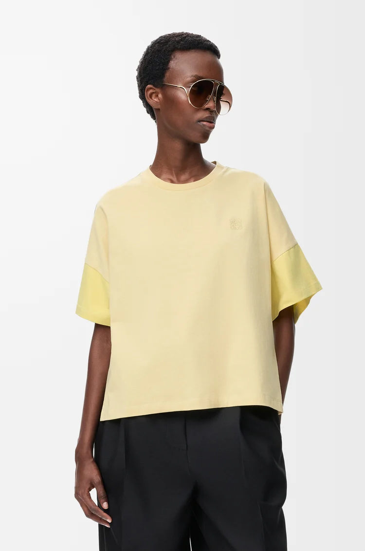 LOEWE ボクシーフィット Tシャツ（コットン&シルク） ペールグレー/ライトシトリン