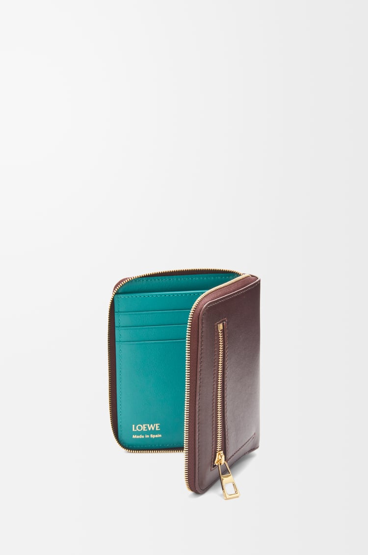 LOEWE Knot compact zip around wallet in shiny nappa calfskin Burgundy/Emerald